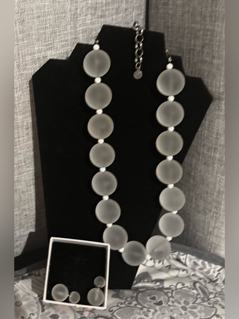 Sassy Jones Frosted Dina White Necklace with matching double studs earrings